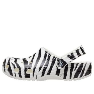 Crocs Classic Clog Strandsandalen mit Tierdruck Schwarz Weiß 206676-1DE