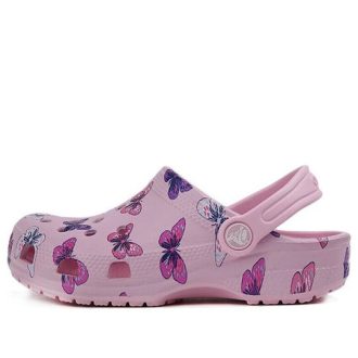 Crocs (PS) Klassische Clogs mit Schmetterlingsmuster, für draußen, flacher Absatz, Sport-Sandalen in Rosa, 206414-6GD