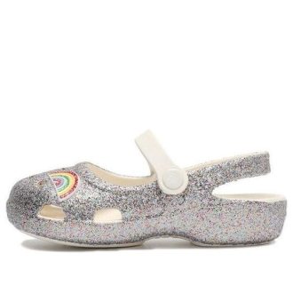 Crocs (PS) Outdoor Flache Ferse Glänzende Sport-Sandalen in Silber 206370-93R