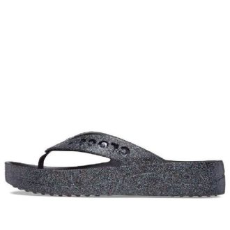 Crocs (WMNS) Baya Platform Glitter Flip Sandalen «Schwarz» 208463