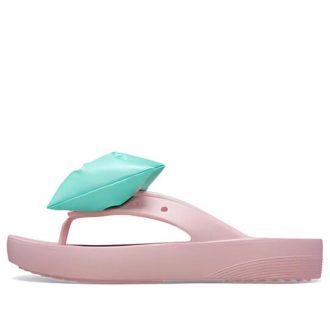 Crocs (WMNS) Classic Platform Bow Flip Flops «Pink Teal» 210182-606