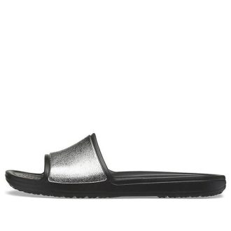 Crocs (WMNS) Sloane Shine Low Slide Flat Casual Schwarz Silber Hausschuhe «Black Silver» 206921-001